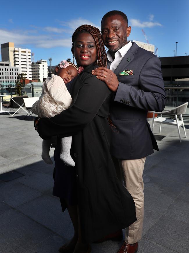 John with wife Mavis and young daughter Joneva at the recent Tasmanian Australian of the Year Awards 2023. Picture: Nikki Davis-Jones