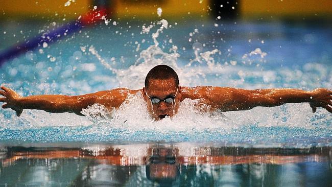 Geoff Huegill in winning form at the Olympic pool in Homebush, Sydney. ‘Skippy’ won silver in the 4x100m medley relay and bronze in the 100m butterfly at the Sydney Olympics.