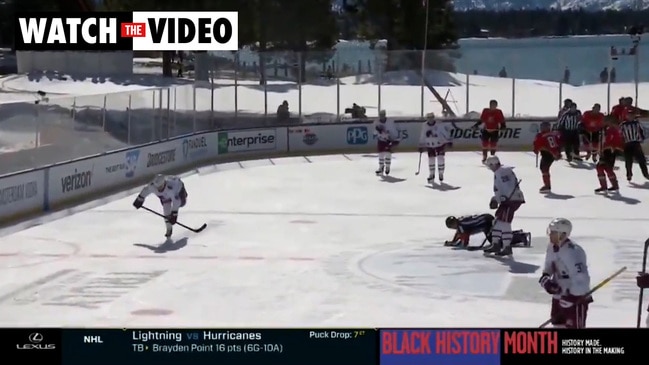 Players and officials slip over on melted ice in NHL match (NBC)