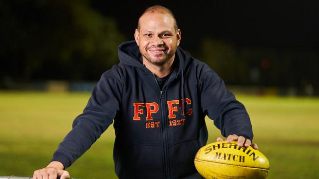 Ex-Port Adelaide AFL player Daniel Motlop is looking forward to lining up with Flinders Park in the Adelaide Footy league’s division three this season. Picture: Matt Loxton