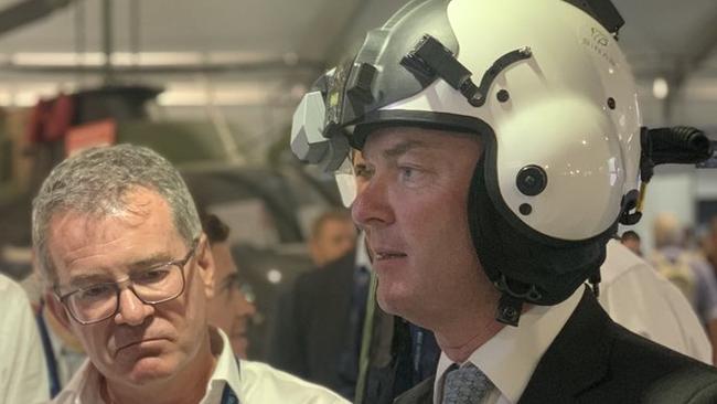 Highway to the danger zone: Christopher Pyne in the line of duty at Avalon 2019. Source: Twitter