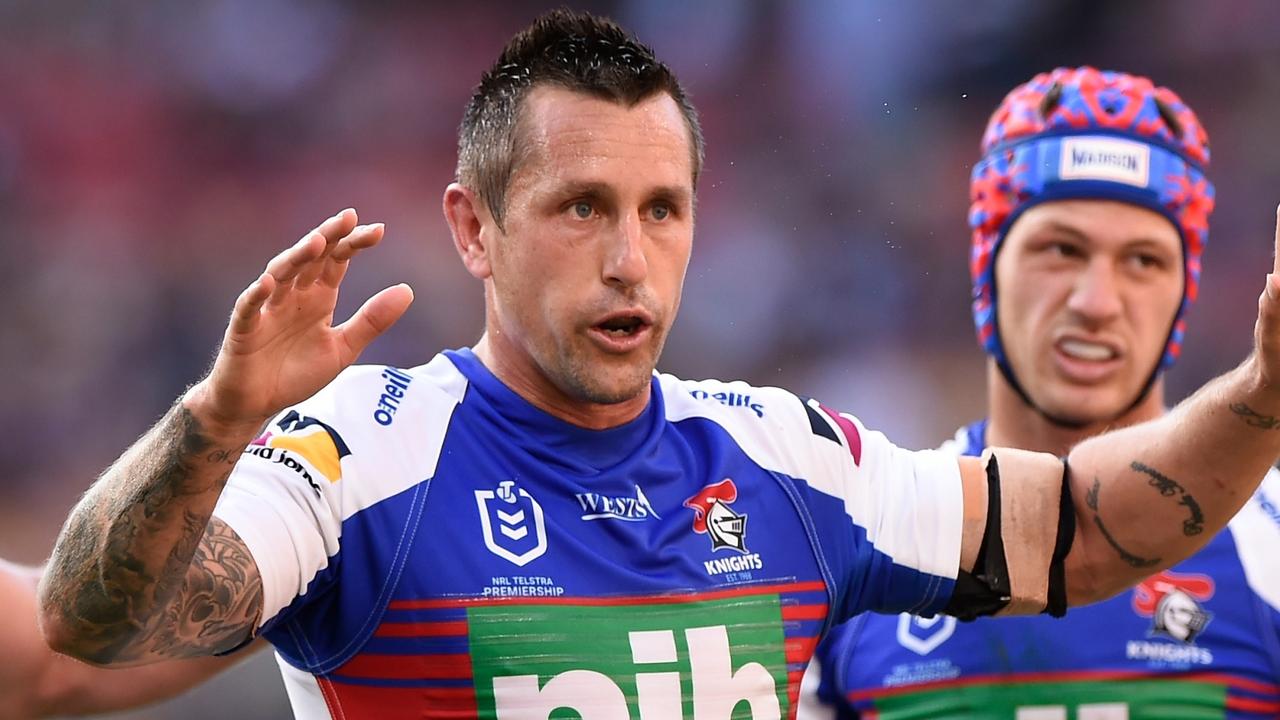 BRISBANE, AUSTRALIA - SEPTEMBER 04: Mitchell Pearce of the Knights reacts during the round 25 NRL match between the Brisbane Broncos and the Newcastle Knights at Suncorp Stadium, on September 04, 2021, in Brisbane, Australia. (Photo by Matt Roberts/Getty Images)