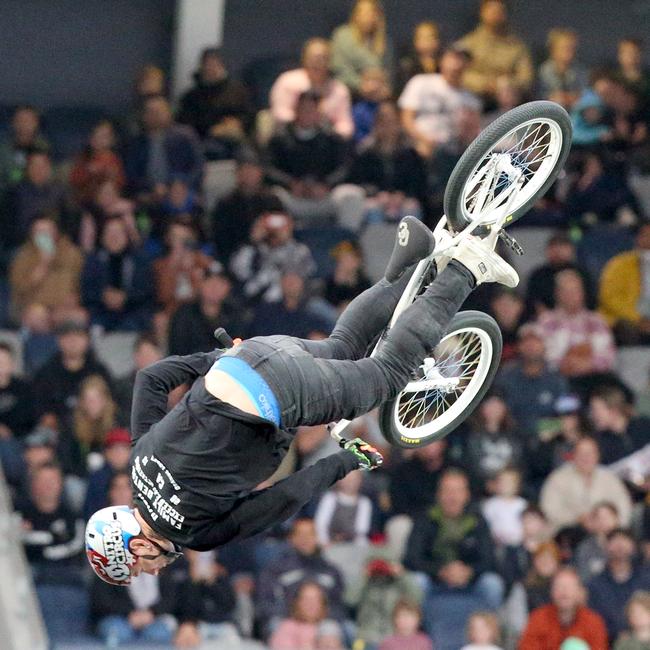 Nitro Circus at Kardinia Park on March 7, 2022. Stunts, crowd reactions, fireworks, plenty of colour. Picture: Mark Wilson