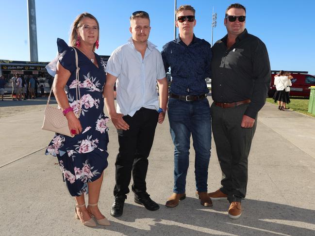 MELBOURNE, AUSTRALIA - MARCH 15 2024 Jo Mildon, Blake Mildon, Logan Mildon and Bryan Mildon attend the 2024 Pakenham Cup Picture: Brendan Beckett