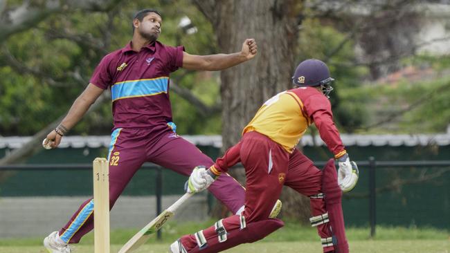 Dasun Senevirathna bowling for Marcellin. Picture: Valeriu Campan