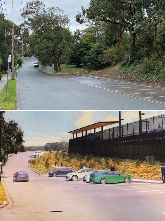 A photo captured by a resident before construction shows the difference compared to an artist rendering provided by the government of the new station on Station Rd in Montmorency.