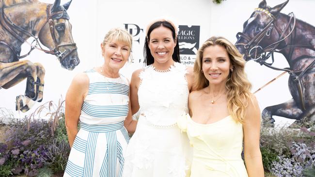 Katie Page, Nicole Slater and Elsa Pataky at the Magic Millions Polo and Showjumping. Picture: Luke Marsden