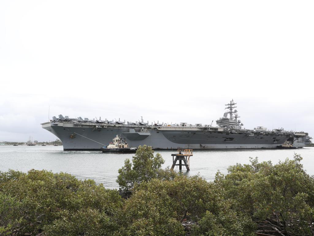 The USS Ronald Reagan arrives in Brisbane. Pic Peter Wallis