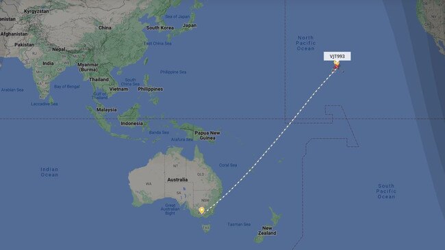 Taylor Swift’s journey from Honolulu to Melbourne on her private jet. Picture: Flightradar24