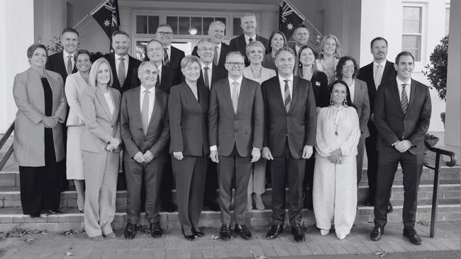 Prime Minister Anthony Albanese poses with his new Ministry after a swearing-in ceremony at Government House in June 2022. Picture: Getty