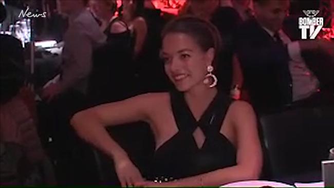 Virginia Slaghekke smiles as Jobe Watson declares his love. Picture: Bomber TV