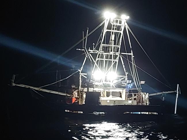 Marine Rescue NSW volunteers had a massive win after saving two people when their fishing trawler quickly filled up with water and sunk near Lennox Head about 3am on November 10, 2024. Picture: supplied.