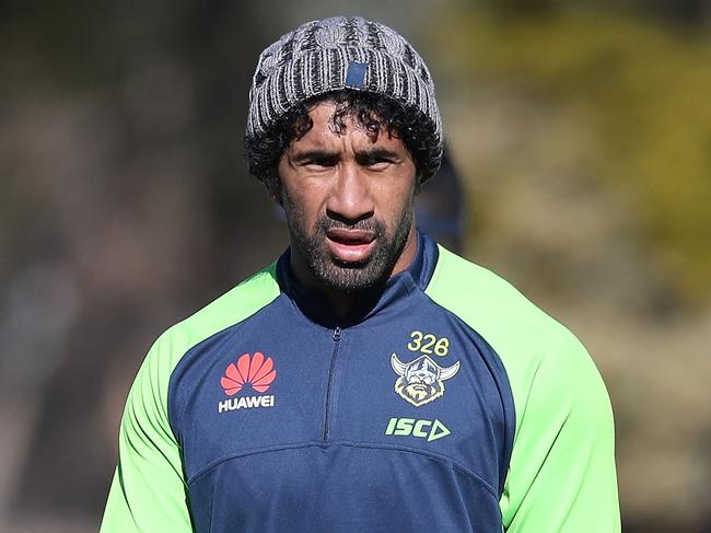 Sia Soliola at Raiders training session at their Headquarters in Canberra. Picture Kym Smith