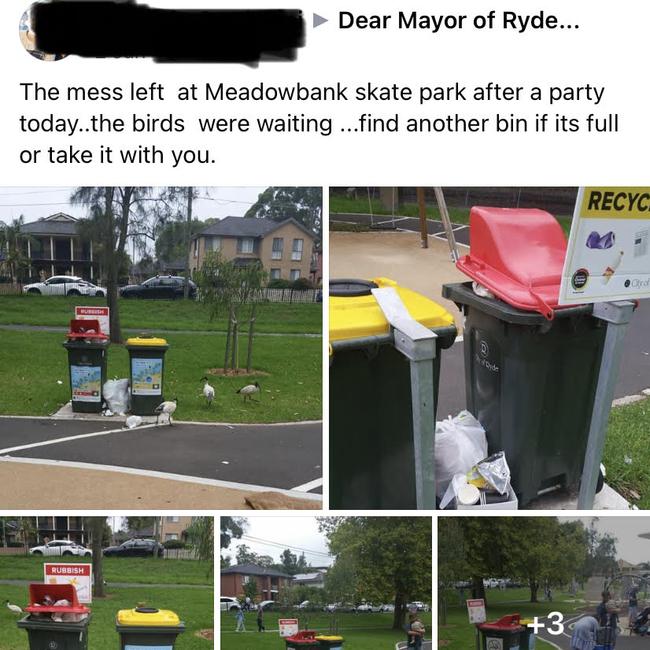 Alcohol cartons, cups and rubbish left at Meadowbank Skate Park after a party earlier this year. Picture: Facebook/Dear Mayor of Ryde