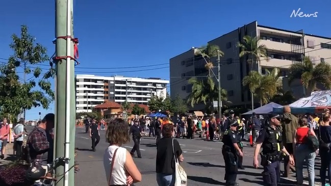 Protesters gather on Main St, Kangaroo Point