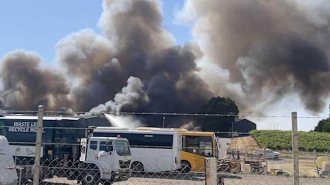 Smoke was still billowing from a hay shed fire at Kapunda. Picture: supplied