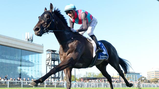 Antino and Blake Shinn winning the Group 1 Toorak Handicap at Caulfield last year. Picture: Racing Photos via Getty Images