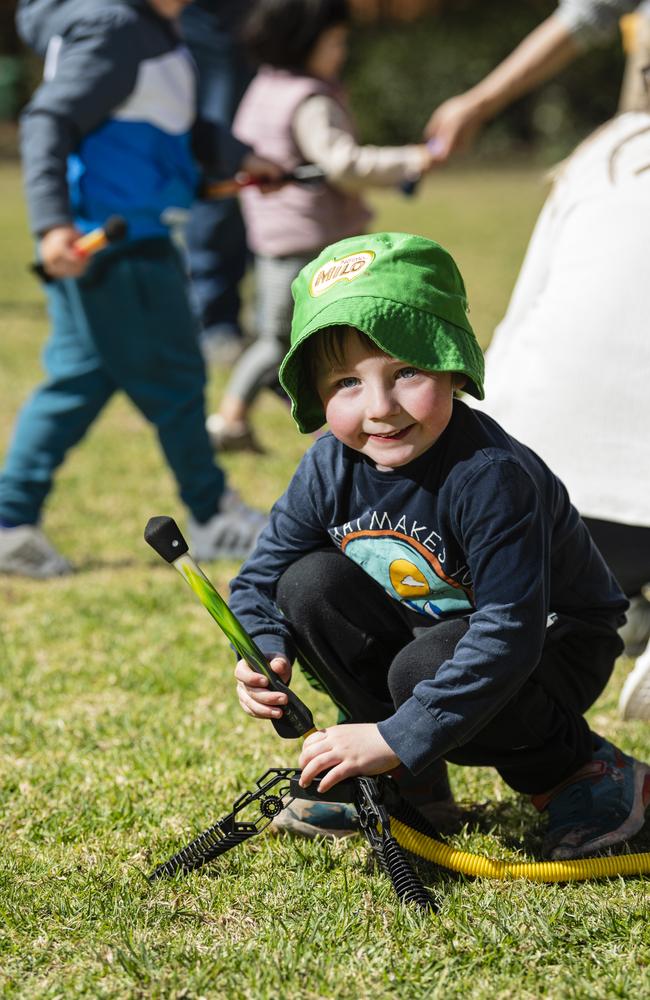 Alistair Ryle has fun launching air-powered rockets at the iLAuNCH Space family fun day, part of UniSQ's Open Day, Sunday, August 18, 2024. Picture: Kevin Farmer