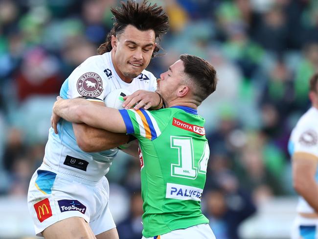 Tino Fa’asuamaleaui has been cautioned over using his ‘bumpers’. Picture: Mark Nolan/Getty