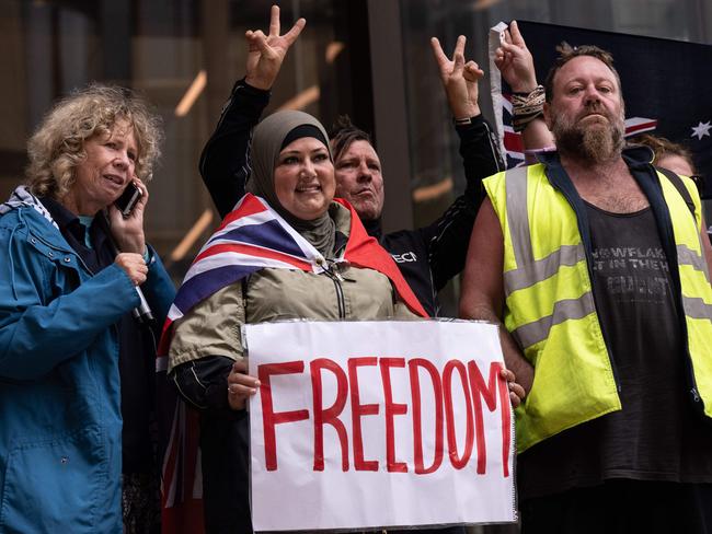 Protesters outside the Federal Court in Sydney on Monday. Picture: NCA NewsWire/James Gourley