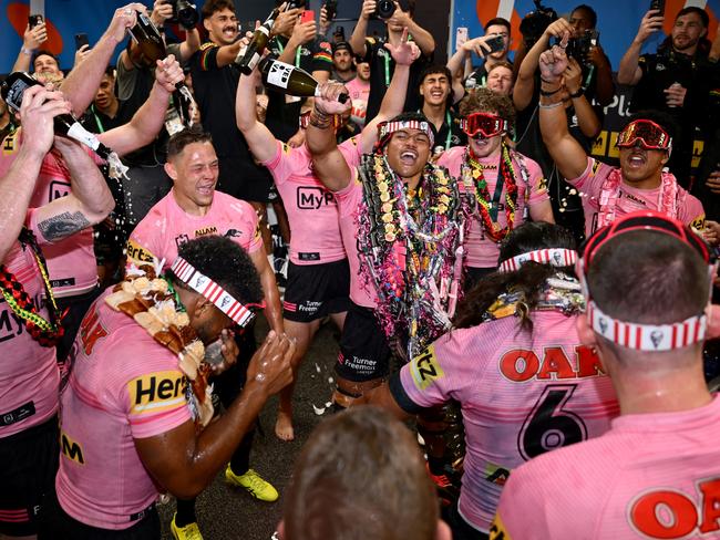 Panthers players celebrate after winning the 2024 NRL Grand Final. Picture: Quinn Rooney/Getty