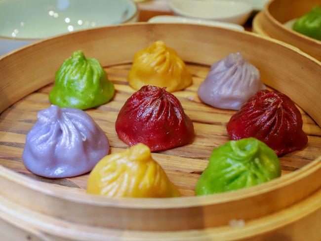 New Shanghai’s Vivid rainbow dumplings. Picture: Jenifer Jagielski