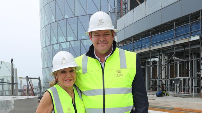 James Packer with mother Ros at the $2.4bn Crown Sydney project site. Picture: Rohan Kelly