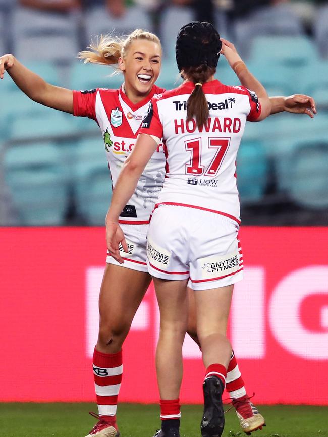 Rikeya Horne celebrates a try.