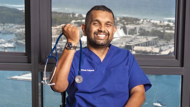 Gold Coast doctor Dinesh wont leave medicine but wanted to finish his law degree to help with his advocacy work. Picture: Nigel Hallett.