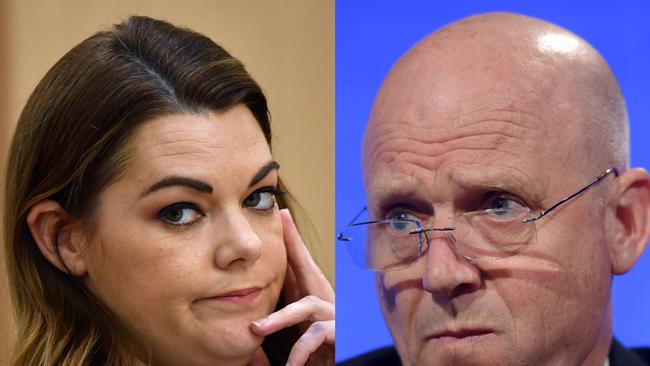 Greens senator Sarah Hanson-Young and Liberal Democrats senator David Leyonhjelm during a debate at the National Press Club. Picture: AAP