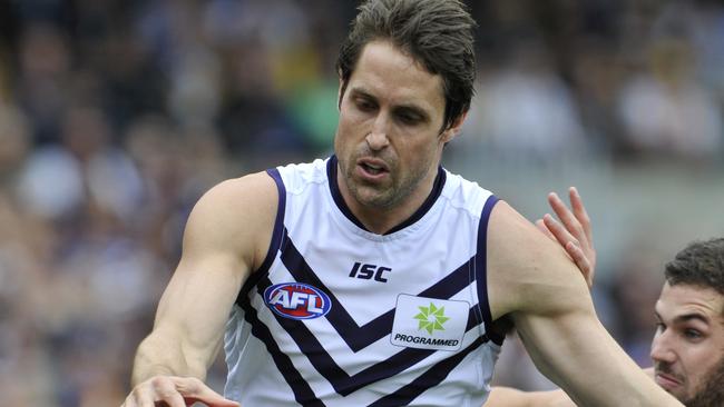 AFL. Fremantle Dockers v Westcoast Eagles in the Derby at Pattersons Stadium in Perth. pictured - Docker Luke McPharlin