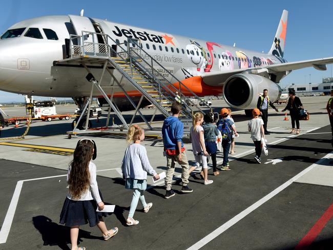 To celebrate the cinema release of Snoopy and Charlie Brown: The Peanuts Movie, Jetstar has partnered with 20th Century Fox Films to unveil a special ÔPeanutsÕ inspired aircraft which will feature Peanuts characters both inside and out.On Monday morning at 8am, the aircraft will be revealed and weÕll be taking a group of kids and their best friends from Melbourne to Sydney on the new plane for a special VIP day and a preview screening of the new film.Picture : Mike Keating.