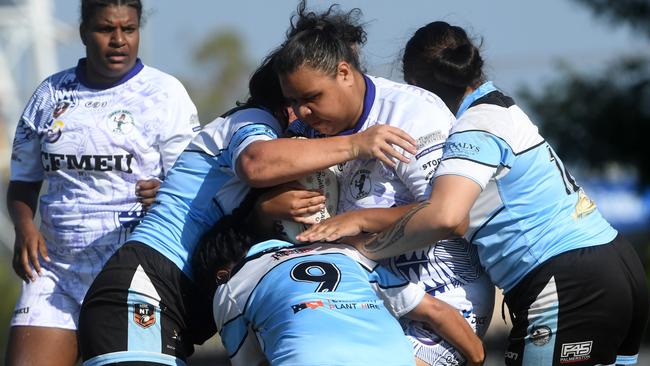 Darwin Brothers' Womens player plays against Sharks in the Humpty Dumpty Foundation round of 2022 NRLNT season. Picture: (A)manda Parkinson