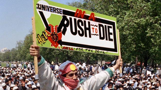 An Islamic protester in London on May 27, 1989. Picture: AFP