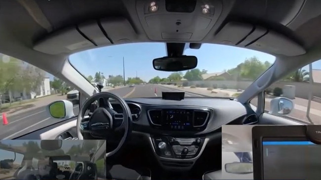 A Waymo self driving taxi is confused by traffic cones. Source: Fox 10 Phoenix/YouTube