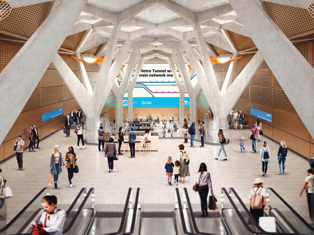 An artist’s impression of the Town Hall station concourse, which will be connected to other hubs via underground walkways.