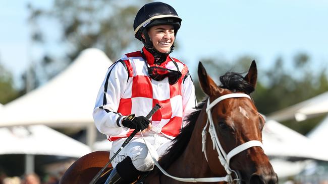 A delighted Alysha Collett after winning the $500,000 The Lakes on Waterford at Wyong. Picture: Getty Images