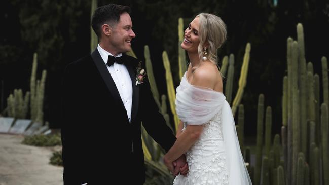 Adelaide Thunderbirds captain Chelsea Pitman ties the knot with Adelaide local Shayne Harris at the Adelaide Botanic Gardens. Picture: Brion Photography.