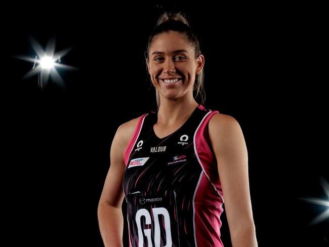 GOLD COAST, AUSTRALIA - FEBRUARY 23:  Matilda Garrett poses during the Thunderbirds Super Netball 2023 headshots session at the Gold Coast Leisure Centre on February 23, 2023 in Gold Coast, Australia. (Photo by Matt King/Getty Images for Netball Australia