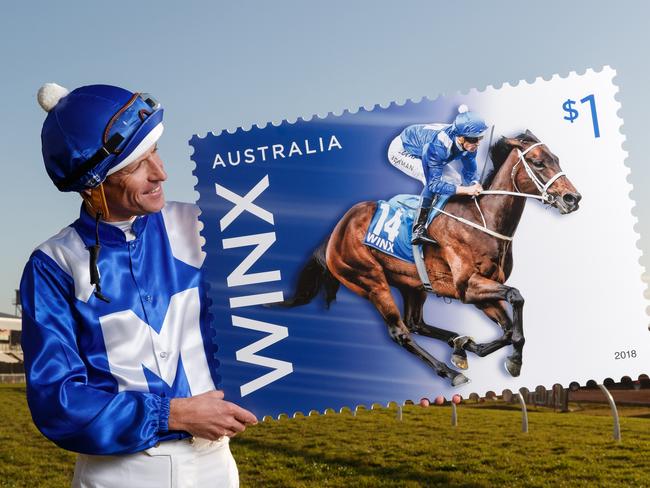 SUNDAY NEWSPAPERS SPECIAL  Australia Post will release a commemorative  stamp to celebrate the record breaking 26th consecutive race win by Australian racehorse, Winx. Pictured is Jockey, Hugh Bowman.