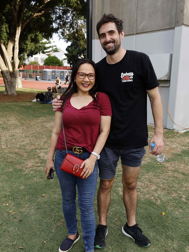 Waga Natt and Will Sullivan at the Ed Sheeran concert at Suncorp Stadium. Picture: Josh Woning
