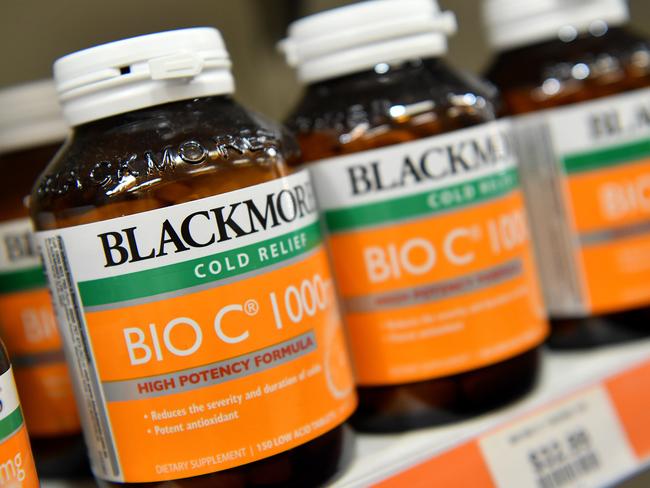 Blackmores vitamins are seen for sale at a chemist in Sydney, Tuesday, February 19, 2019. Blackmores shares have hit an 18-month low after the vitamin maker warned its sales in China were not expected to grow within the next six months. (AAP Image/Joel Carrett) NO ARCHIVING