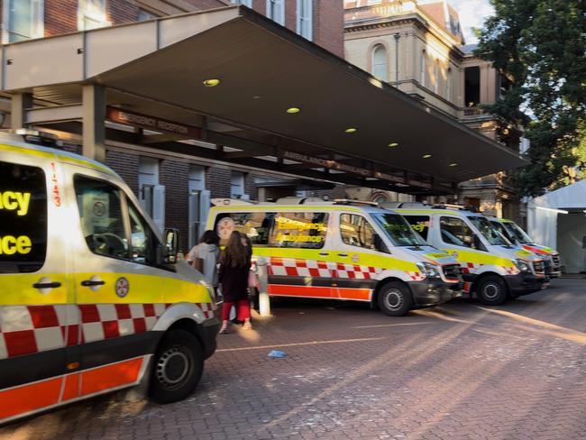 Ambulances have been regularly queuing outside Sydney’s hospitals in recent weeks including outside Sydney’s Royal Prince Alfred last week. Picture: Supplied