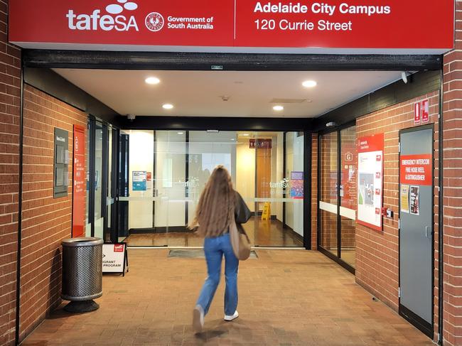 The TAFE SA city campus on Currie Street in the Adelaide CBD. Picture: Colin James