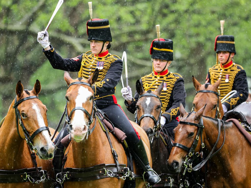 Members of The King’s Troop Royal Horse Artillery gather ahead of a 41 Gun Royal Salute, part of the Special Military Celebrations marking the First Anniversary of King Charles III and Queen Camilla's Coronation. Picture: Chris Jackson/Getty Images