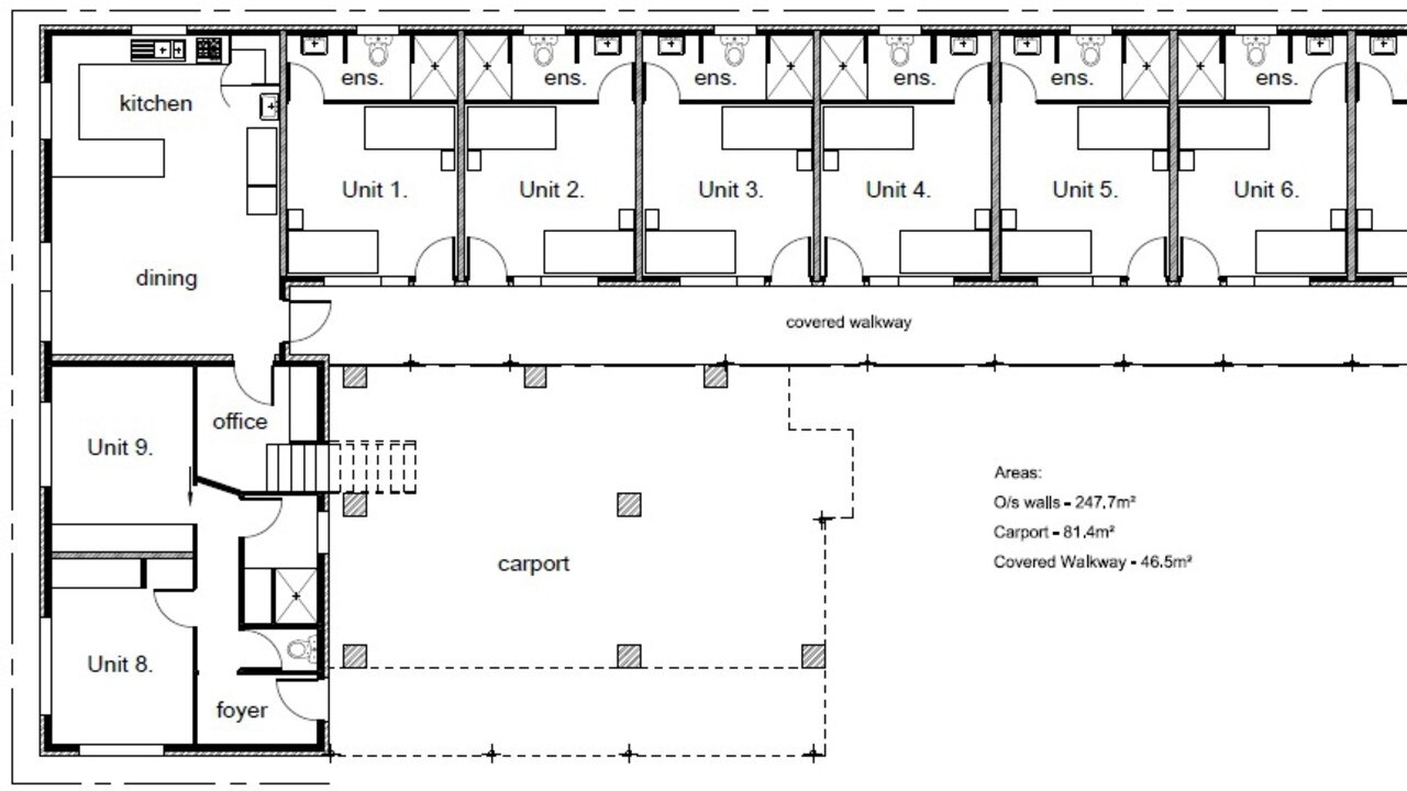 The development application prepared by Insite SJC proposes converting the nine single-person aged accommodation units to dual occupancy short-term accommodation units.