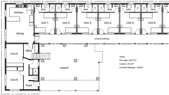 The development application prepared by Insite SJC proposes converting the nine single-person aged accommodation units to dual occupancy short-term accommodation units.