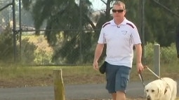 Blind man David Gearin and his guide dog were attacked on a train. Picture: 7 News