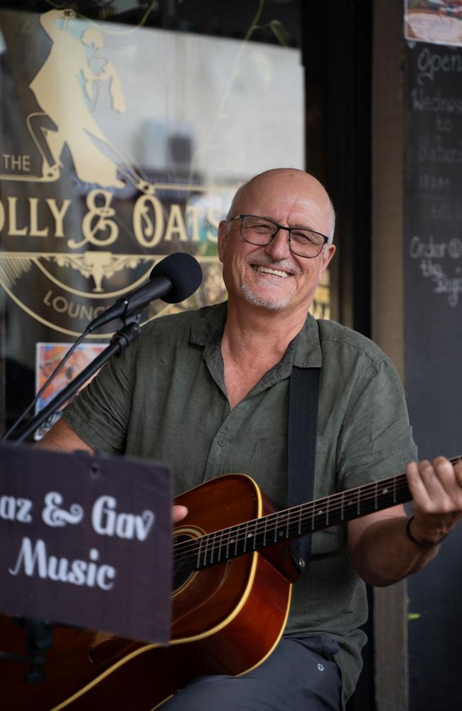 Gaz and Gav, played outside The Dolly and Oats as part of Buskers on Mary in Gympie. August 18, 2023. Picture: Christine Schindler