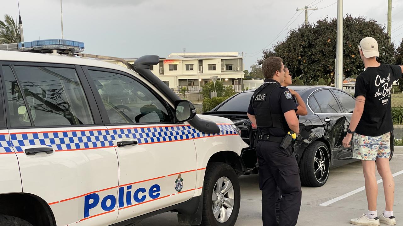 A stolen stolen SS Commodore was left at Andergrove Aldi extremely damaged, after a joyride through Mackay and the Pioneer Valley on October 15, 2024. Picture: Paul Brescia